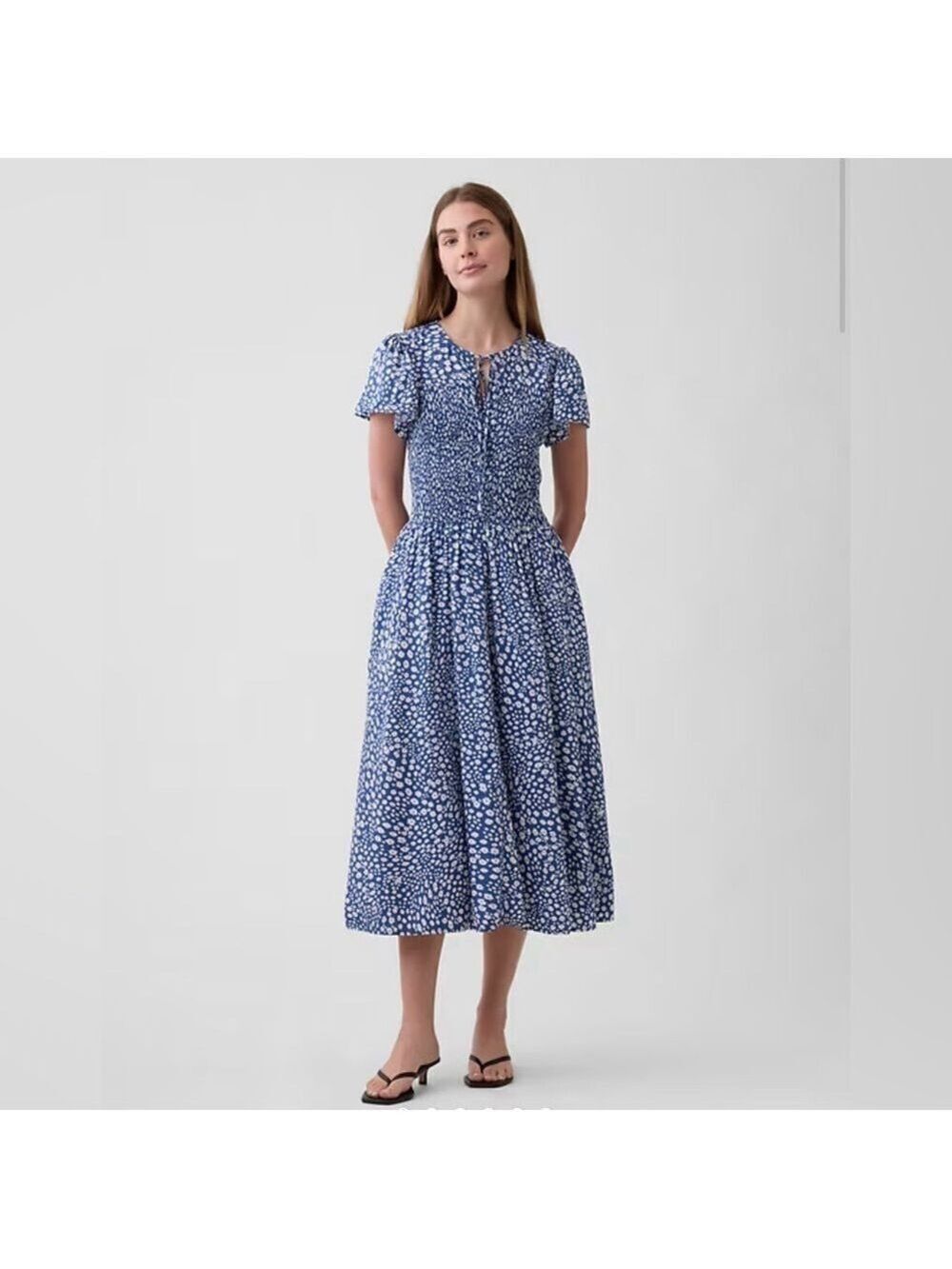 Gap Smocked Flutter-Sleeve Ditsy Floral Print Midi Dress NWOT XS Wedding Guest